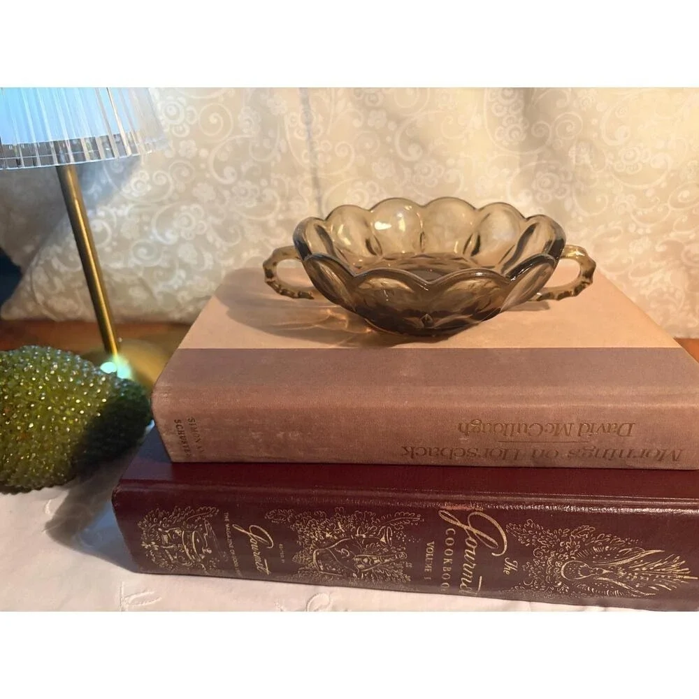 Vintage Anchor Hocking Smoked Glass Bon Bon Dish- MCM Decor